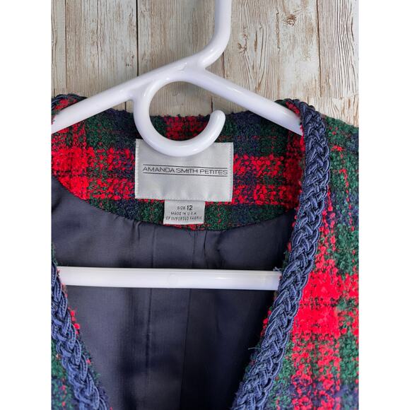 VTG 90s Amanda‎ Smith Blazer Jacket 12 Red Green Blue Plaid Christmas Holiday - Picture 7 of 10